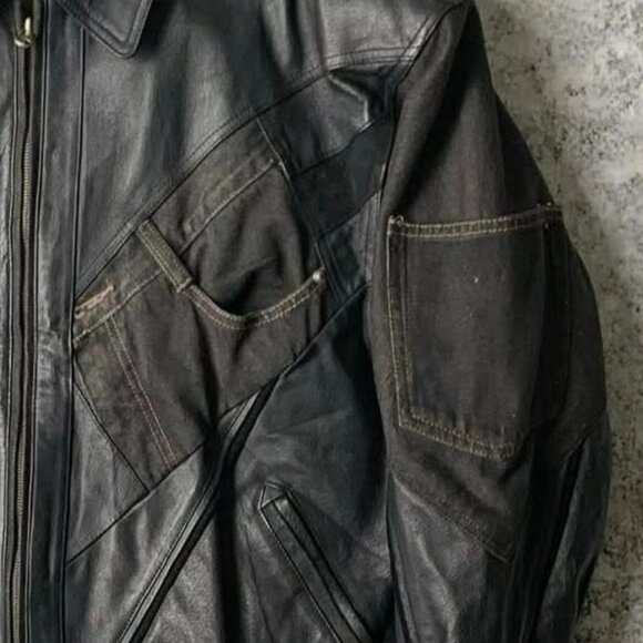 Black Leather Bomber Jacket – Classic Zip Up - Picture 3 of 4